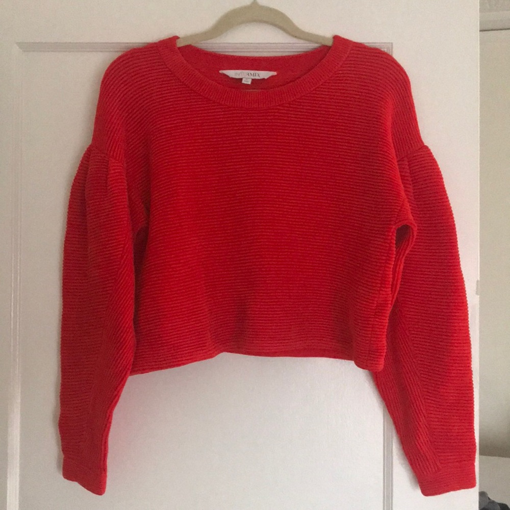 Red cropped velour Intermix sweater